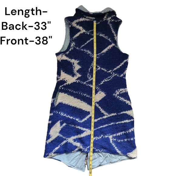 Anthropologie Tabitha Open Sweater Duster Vest Wool Mohair Blend Blue Cream Med - Picture 12 of 14